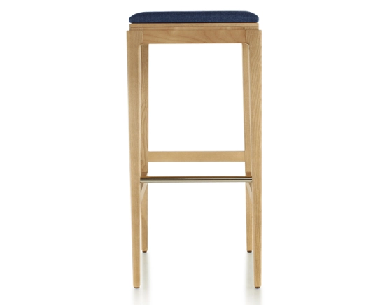 Tabouret de bar design H80 cm bois teinte naturelle assise tissu bleu marine