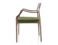 Chaise scandinave avec accoudoirs bois teinte marron foncé assise tissu vert olive Chaise scandinave avec accoudoirs bois teinte marron foncé assise tissu vert olive