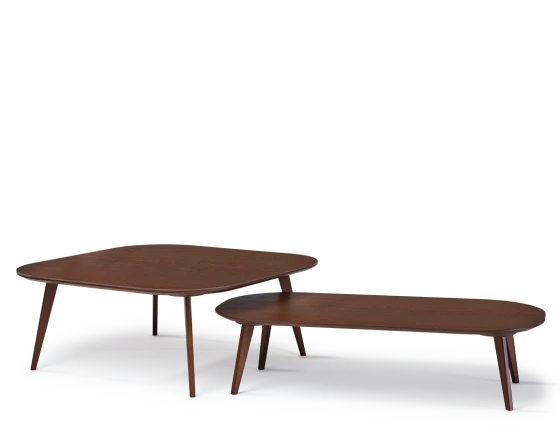 Duo de tables basses F2 et F6 plateau bois teinte marron foncé