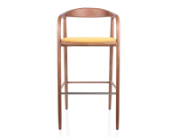 Tabouret de bar h80 cm teinte noyer assise tissu jaune bois teinte noyer et tissu jaune Tabouret de bar h80 cm teinte noyer assise tissu jaune bois teinte noyer et tissu jaune