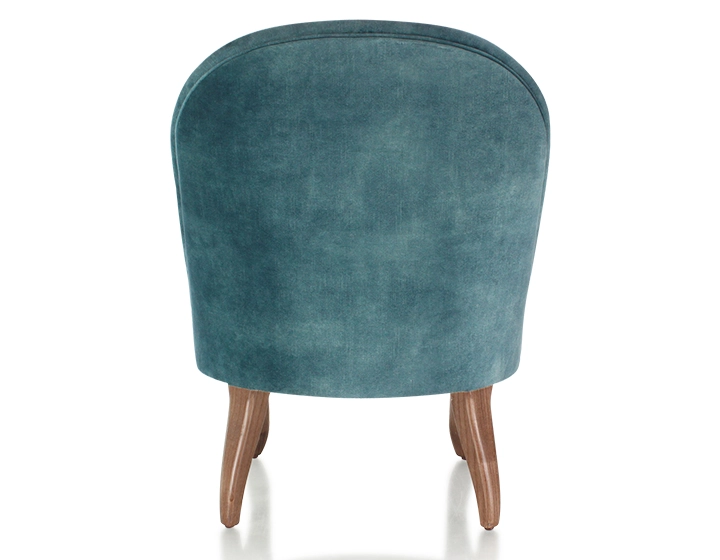Fauteuil crapaud sans accoudoirs pieds bois teinte noyer et tissu velours bleu pétrole Fauteuil crapaud sans accoudoirs pieds bois teinte noyer et tissu velours bleu pétrole
