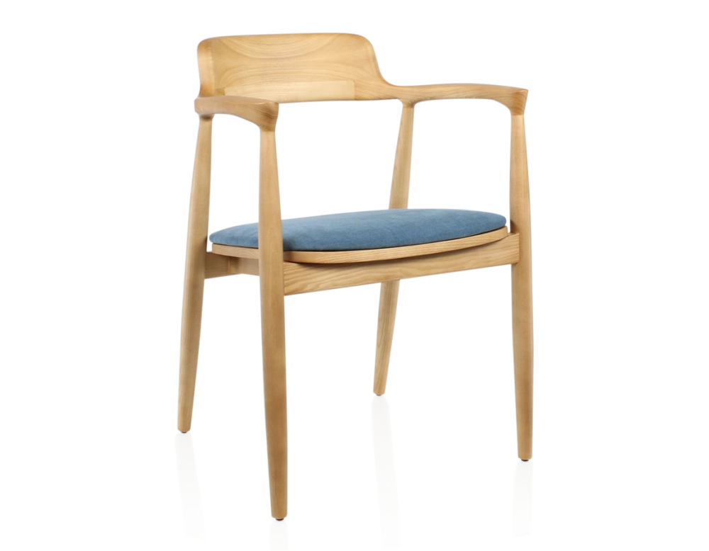 Scandinavian chair natural wood stain and denim fabric Scandinavian chair natural wood stain and denim fabric