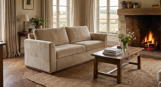 3-seater convertible sofa beige mottled fabrics
