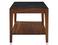 Table basse rectangulaire en noyer et céramique avec tablette en bois teinte naturelle plateau céramique effet ardoise 100x50 cm