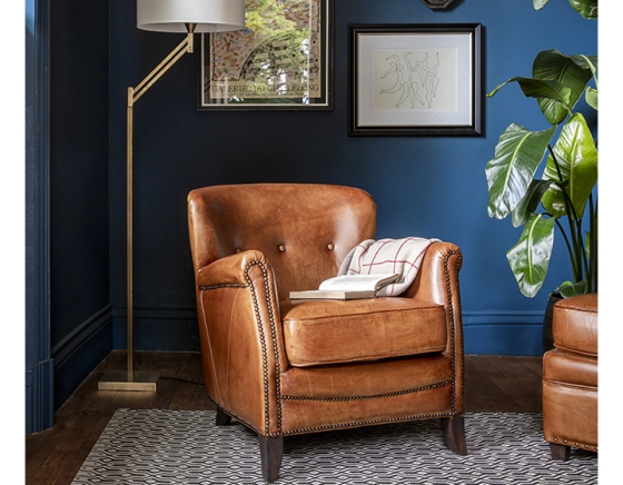 Leather club armchair light brown