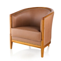 Fauteuil ancien teinte merisier et cuir noisette Fauteuil ancien teinte merisier et cuir noisette