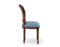 Chaise ancienne style Louis XVI bois teinte marron foncée dossier canné assise tissu bleu jean Chaise ancienne style Louis XVI bois teinte marron foncée dossier canné assise tissu bleu jean