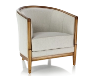 Fauteuil ancien accoudoirs moulurés bois teinte ancienne et tissu beige naturel