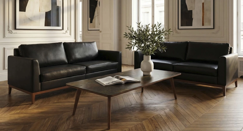 Canapé design 3 places cuir ébène