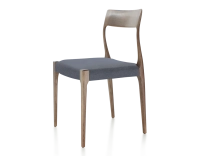 Scandinavian chair dark brown stained wood, grey fabric seat Scandinavian chair dark brown stained wood, grey fabric seat