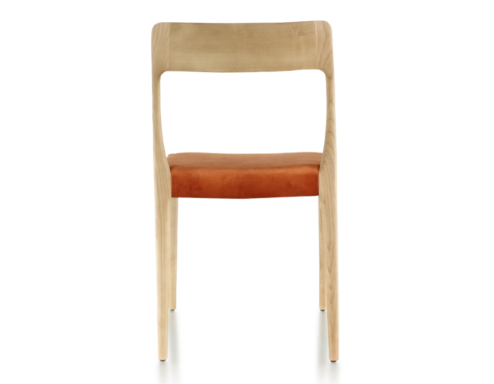 Scandinavian chair natural wood stain, terracotta velvet fabric seat Scandinavian chair natural wood stain, terracotta velvet fabric seat