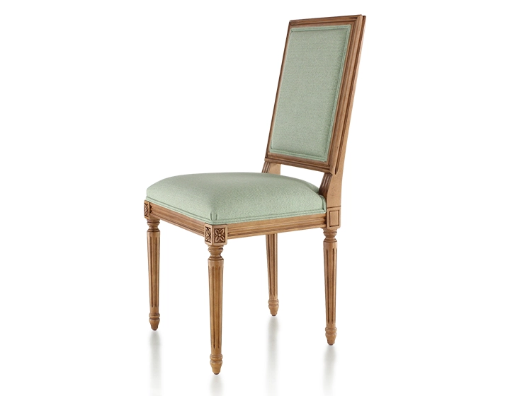 Chaise ancienne style Louis XVI bois teinte ancienne et tissu vert sauge Chaise ancienne style Louis XVI bois teinte ancienne et tissu vert sauge