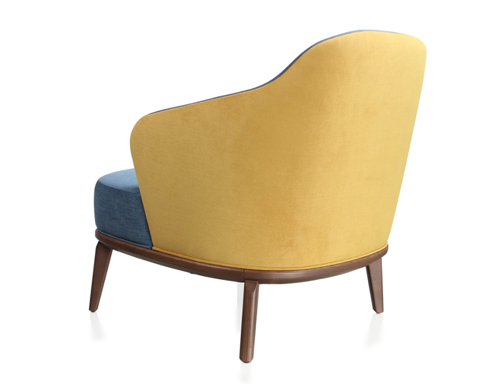 Fauteuil design tissu jaune et bleu jean Fauteuil design tissu jaune et bleu jean