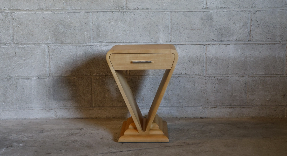 Art Deco console with double drawers walnut stained wood