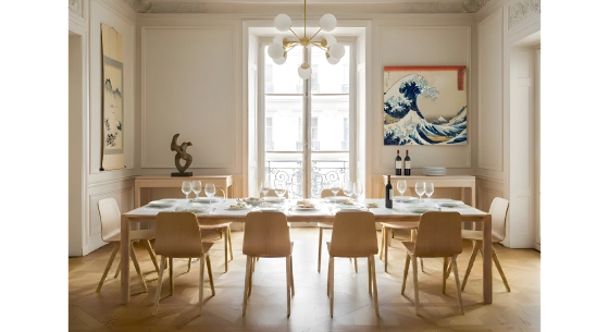 Table extensible 8 à 12 personnes en chêne et céramique allonges céramique bois teinte naturelle et céramique effet marbre blanc 180x100 cm