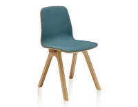 Chaise design en chêne tapissé bois teinte naturelle assise tissu bleu océan