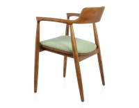 Chaise scandinave bois teinte merisier et tissu vert Chaise scandinave bois teinte merisier et tissu vert