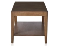 Table basse rectangulaire en chêne et céramique avec tablette en bois teinte noyer plateau céramique brun oxydé 100x50 cm
