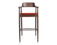 Tabouret de bar h80 cm bois teinte noyer assise tissu orange brulé Tabouret de bar h80 cm bois teinte noyer assise tissu orange brulé