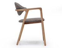 Designer armchair natural wood finish and brown mottled fabric Designer armchair natural wood finish and brown mottled fabric