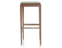 Tabouret de bar design H80 cm bois teinte noyer assise tissu beige naturel Tabouret de bar design H80 cm bois teinte noyer assise tissu beige naturel