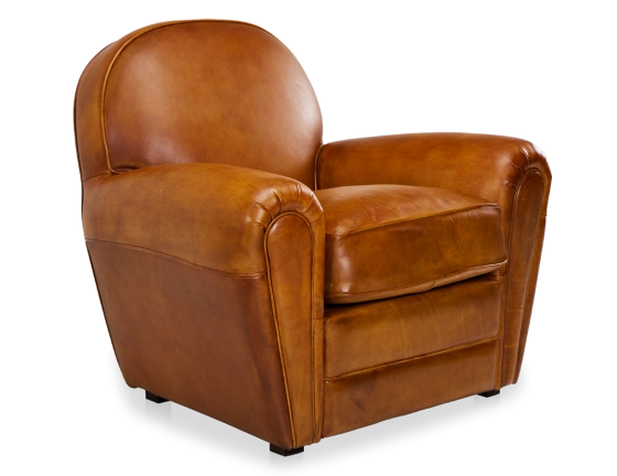 Fauteuil club cuir cognac accoudoirs passepoil