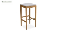 Design bar stool H80 cm natural wood finish with beige fabric seat