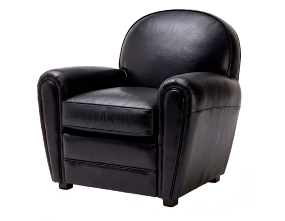 Fauteuil club cuir noir accoudoirs passepoil