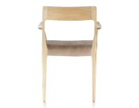 Chaise scandinave avec accoudoirs bois teinte naturelle assise tissu velours taupe clair Chaise scandinave avec accoudoirs bois teinte naturelle assise tissu velours taupe clair