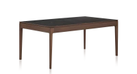 Table salle à manger 6 personnes en chêne et céramique avec bois teinte marron foncé et plateau céramique effet ardoise 140x90 cm