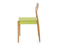 Chaise scandivave bois teinte merisier assise tissu vert pomme