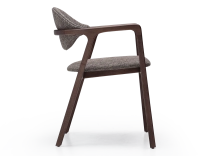 Chaise design avec accoudoirs bois teinte foncée et tissu chiné marron Chaise design avec accoudoirs bois teinte foncée et tissu chiné marron
