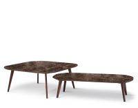 Table basse carré aux angles arrondis F2 plateau céramique bois teinte marron foncé plateau céramique effet marbre brun 60x60x30 cm