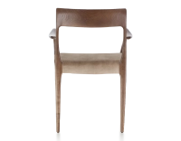 Chaise scandinave avec accoudoirs bois teinte marron foncé assise tissu velours taupe clair Chaise scandinave avec accoudoirs bois teinte marron foncé assise tissu velours taupe clair
