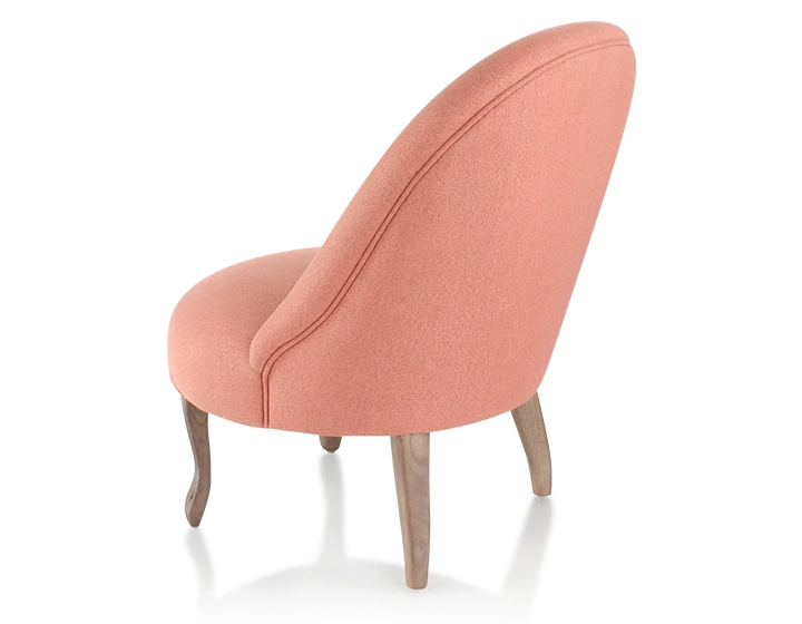 Fauteuil crapaud sans accoudoirs pieds bois teinte noyer et tissu rose corail Fauteuil crapaud sans accoudoirs pieds bois teinte noyer et tissu rose corail