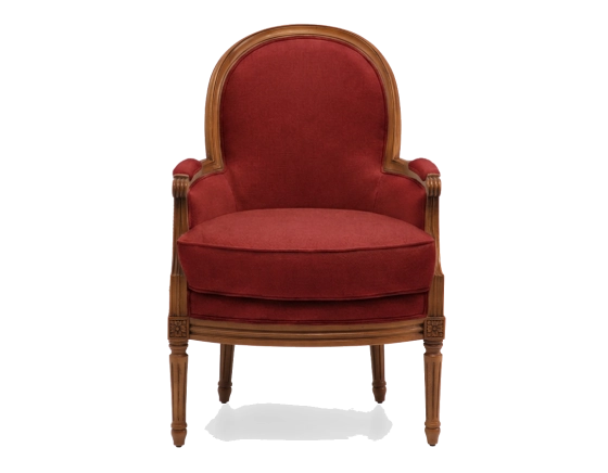 Sillón bergère moldurado estilo Luis XVI bois teinte ancienne et tissu bordeaux