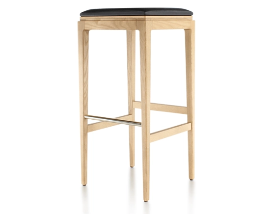 Tabouret de bar design H80 cm bois teinte naturelle assise cuir ébène