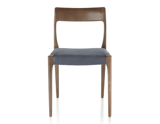 Chaise scandinave bois teinte marron foncé assise tissu gris