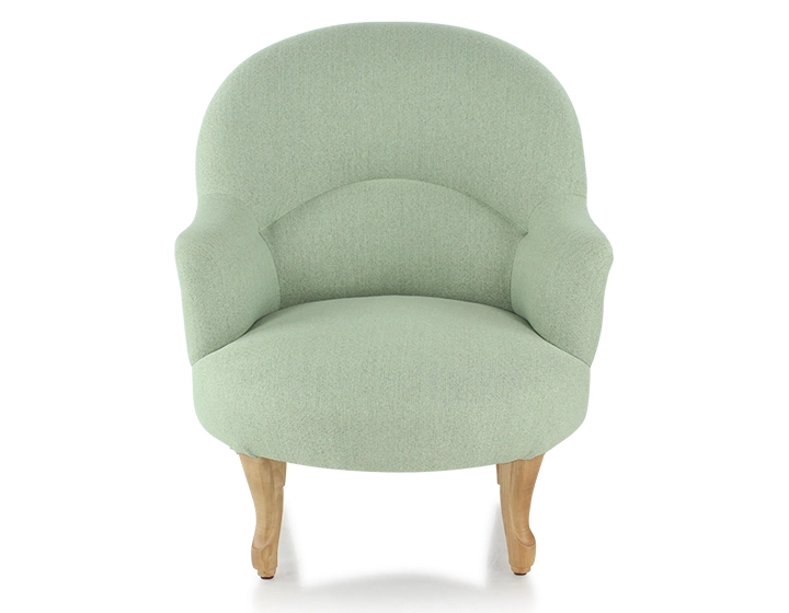 Fauteuil crapaud avec accoudoirs pieds bois teinte naturelle et tissu vert sauge Fauteuil crapaud avec accoudoirs pieds bois teinte naturelle et tissu vert sauge
