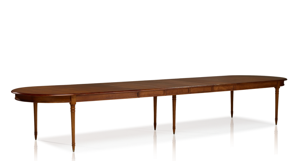Table extensible Louis XVI allongée pour 14 à 20 personnes bois teinte ancienne avec 4 allonges 310x120 cm Table extensible Louis XVI allongée pour 14 à 20 personnes bois teinte ancienne avec 4 allonges 310x120 cm