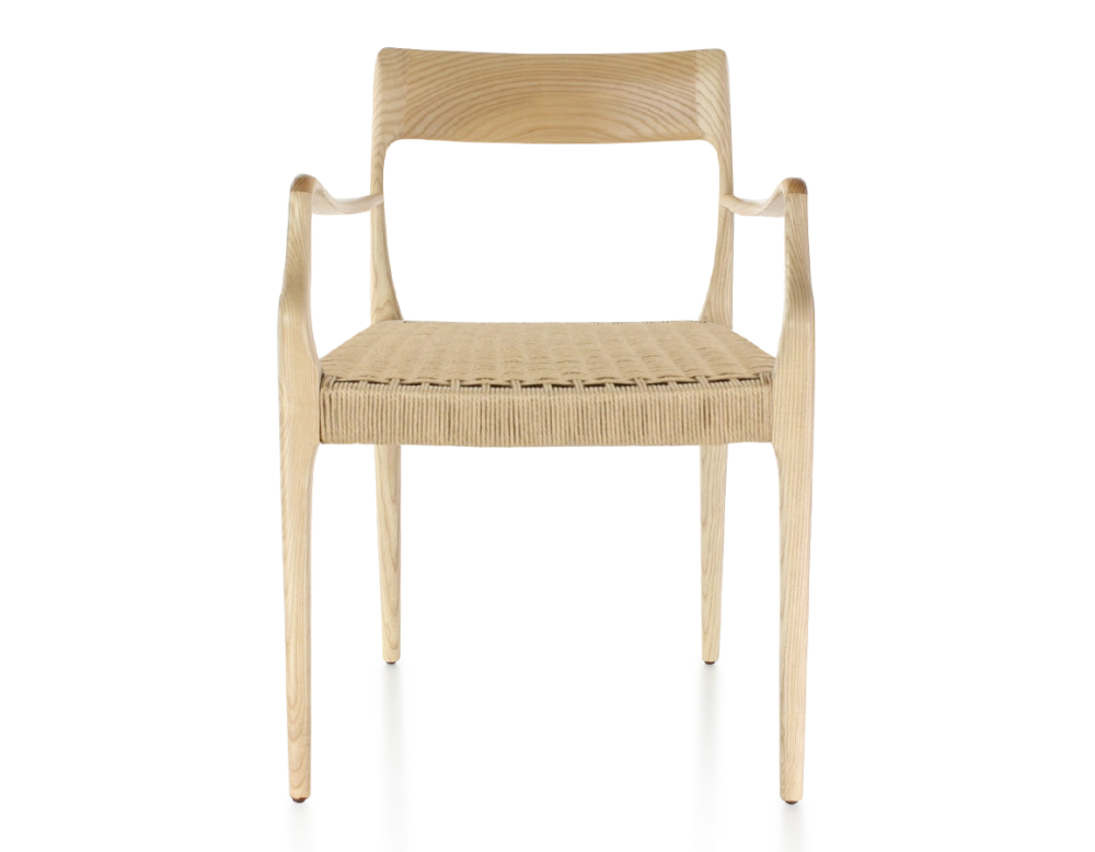 Chaise scandinave avec accoudoirs bois teinte naturelle assise corde Chaise scandinave avec accoudoirs bois teinte naturelle assise corde