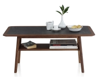 Table basse rectangulaire en noyer et céramique bois teinte naturelle plateau céramique effet ardoise 100x50 cm Table basse rectangulaire en noyer et céramique bois teinte naturelle plateau céramique effet ardoise 100x50 cm