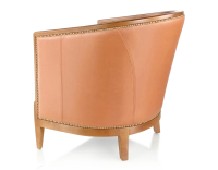 Fauteuil ancien accoudoirs moulurés bois teinte ancienne et cuir caramel Fauteuil ancien accoudoirs moulurés bois teinte ancienne et cuir caramel