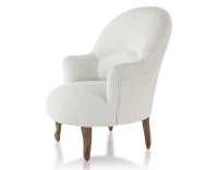 Fauteuil crapaud avec accoudoirs pieds bois teinte noyer et tissu bouclé blanc Fauteuil crapaud avec accoudoirs pieds bois teinte noyer et tissu bouclé blanc
