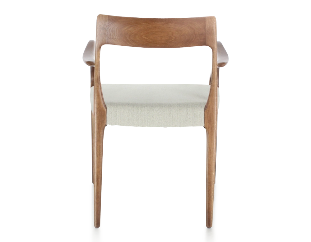 Scandinavian armchair with armrests wood stained walnut seat natural beige fabric Scandinavian armchair with armrests wood stained walnut seat natural beige fabric