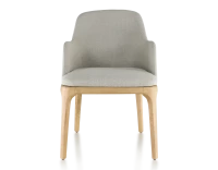 Chaise design avec accoudoirs bois teinte naturelle et tissu beige naturel