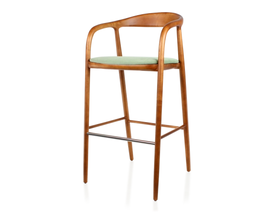 Bar stool h80 cm cherry tint green fabric seat cherry wood stain and green fabric