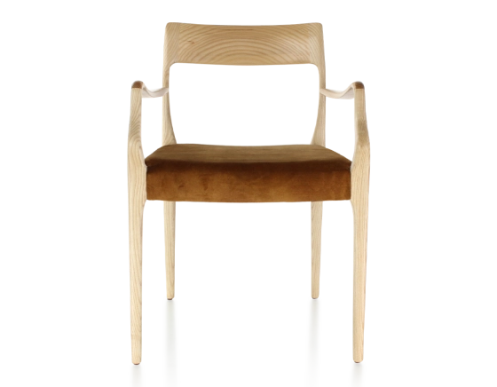 Chaise scandinave avec accoudoirs bois teinte naturelle assise tissu velours bronze