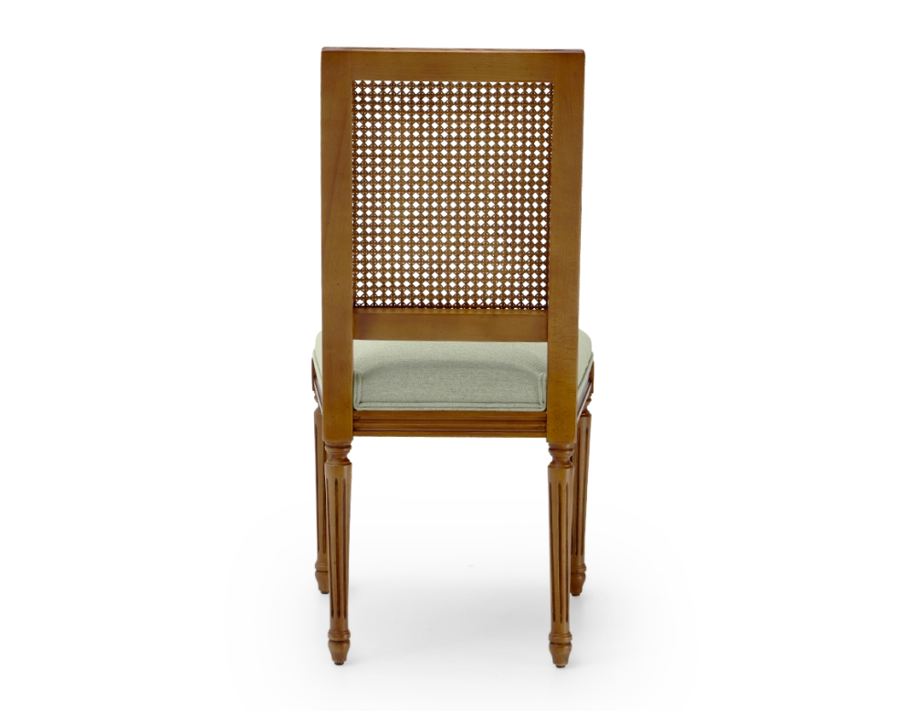Chaise ancienne style Louis XVI dossier canné assise tissu vert sauge Chaise ancienne style Louis XVI dossier canné assise tissu vert sauge