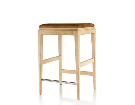 H60 cm designer bar stool wood natural tint seat bronze velvet fabric